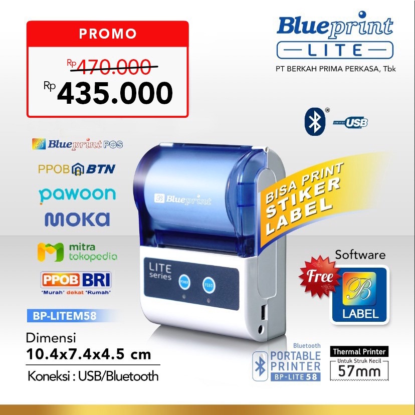 Printer Thermal Kasir Portable PPOB BLUEPRINT Lite 58 Bluetooth (Barang Second)