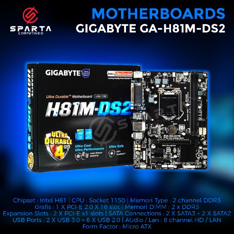 Motherboard Gigabyte H81M-DS2 LGA 1150 Garansi Resmi 3 Tahun Murah
