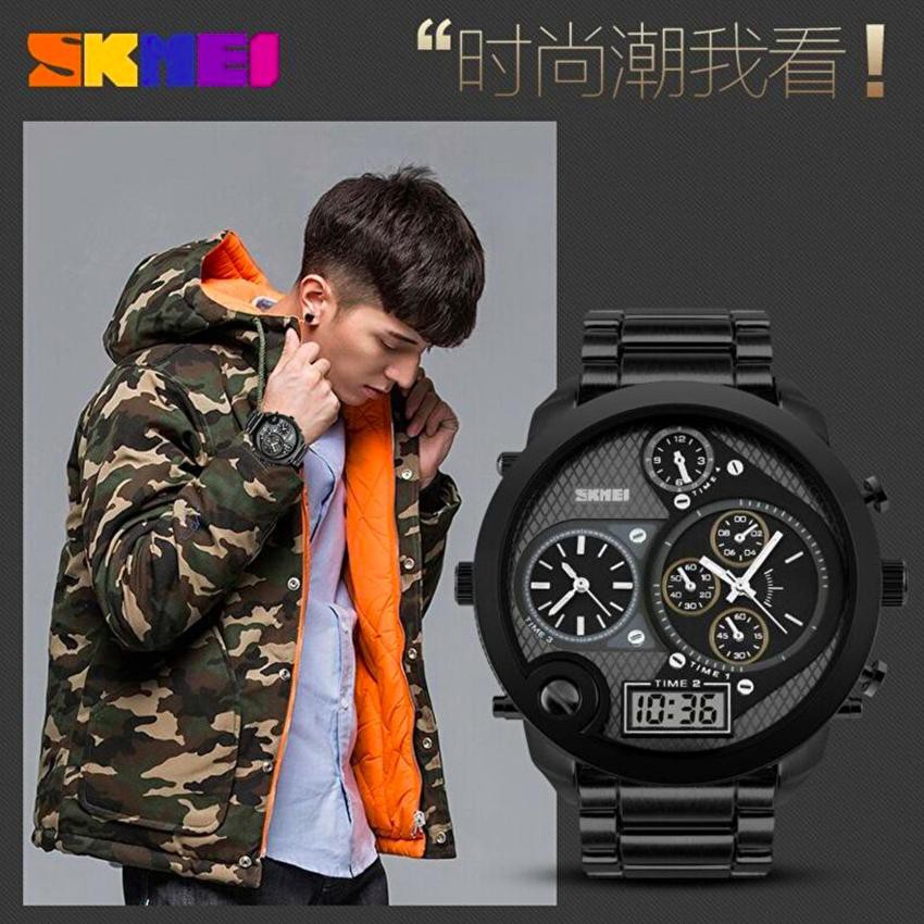 SKMEI Jam Tangan Pria Digital Analog Jumbo Dual Time Water Resistant Anti Air WR 30m Tali Strap Besi