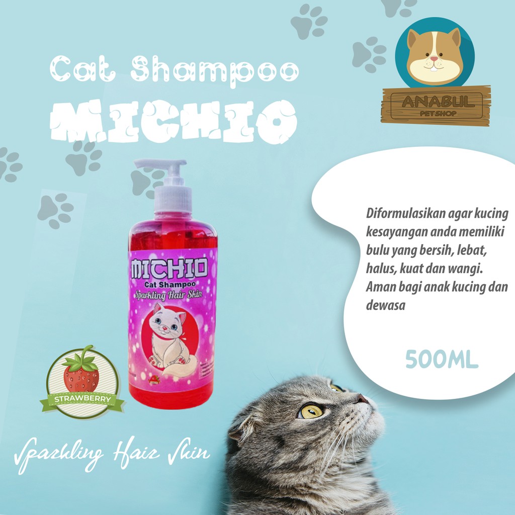 SHAMPOO KUCING &amp; ANJING 500ML MICHIO ANTI JAMUR &amp; KUTU BOTOL PUMP VARIAN STRAWBERRY JERUK APEL-BOTOL PUMP