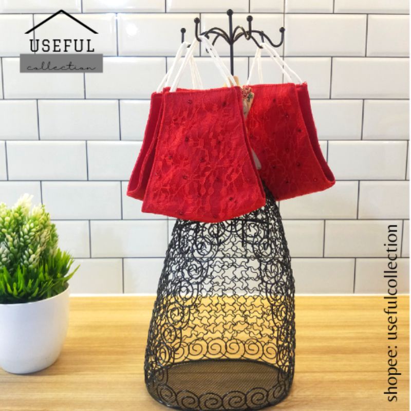 Masker Brokat Brukat Pesta Wedding Pengantin Kondangan Premium Merah