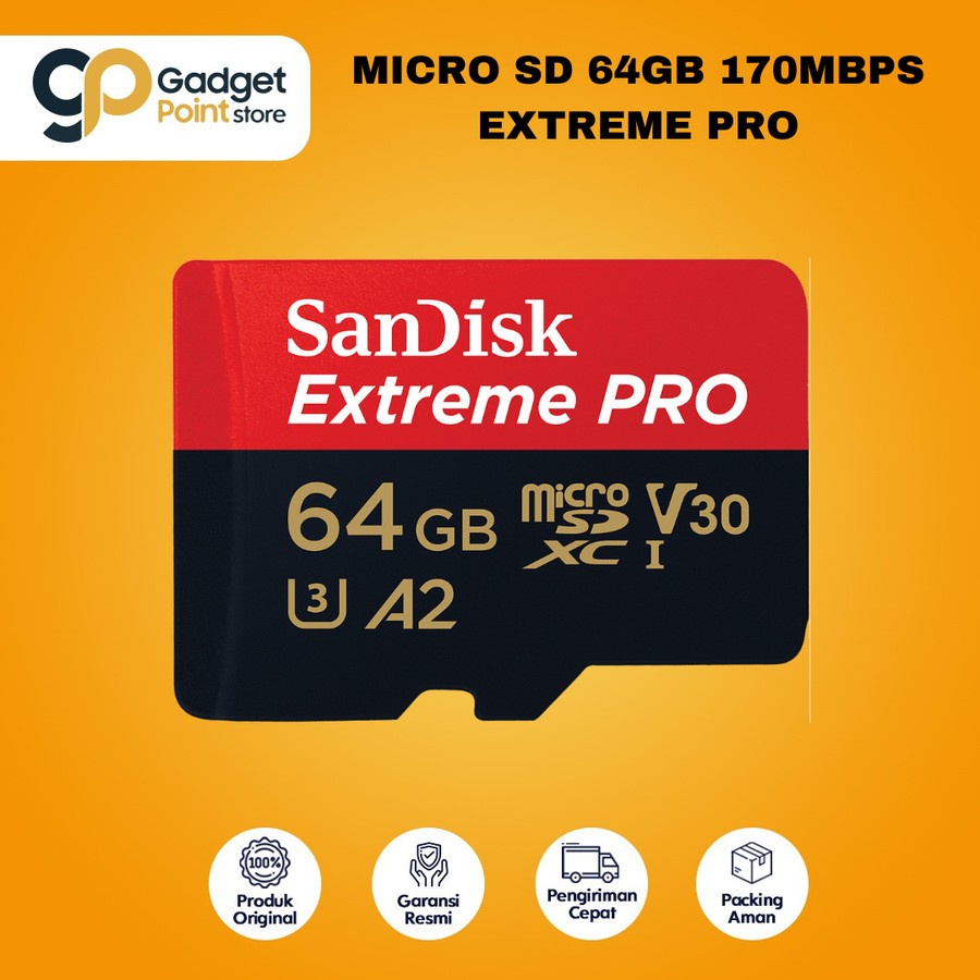 Micro SD 64 GB | SanDisk Extreme PRO microSD UHS-I Card 64GB speed Up to 200mb/s with Adapter - garansi resmi