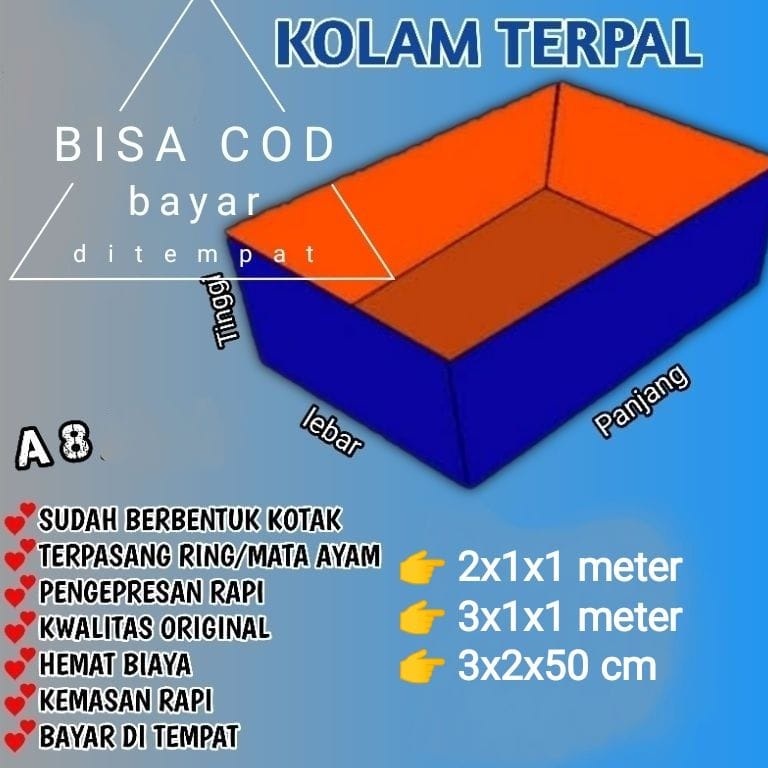 Kolam Terpal Ikan  2x1x1, 3x1x1, 3x2x50 cm Tipe A8 Korea Terpal Kolam Ikan Kotak