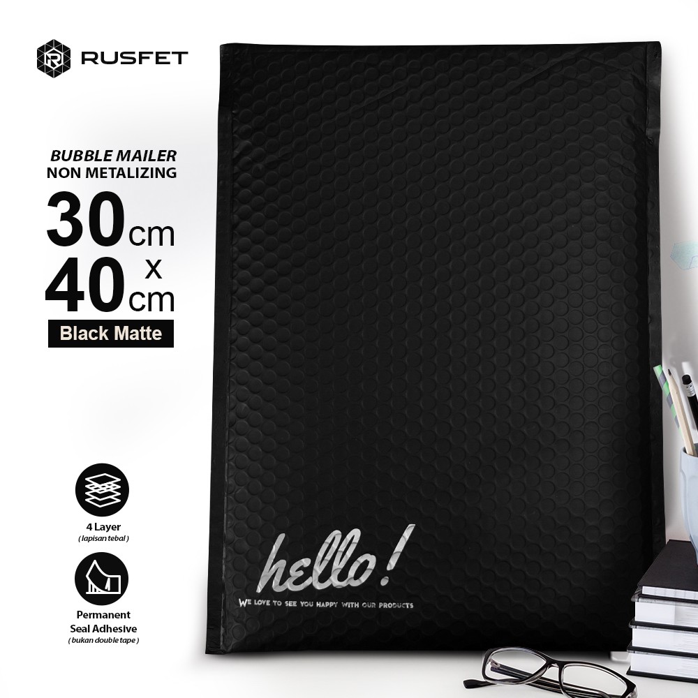 PLASTIK BUBBLE MAILER / AMPLOP BUBBLE PREMIUM HITAM - SECURITY BAG RUSFET 30X40