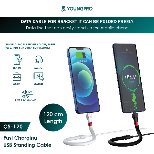 YOUNGPRO CS-120 - KABEL DATA STAND IPHONE LIGHTNING USB 3A