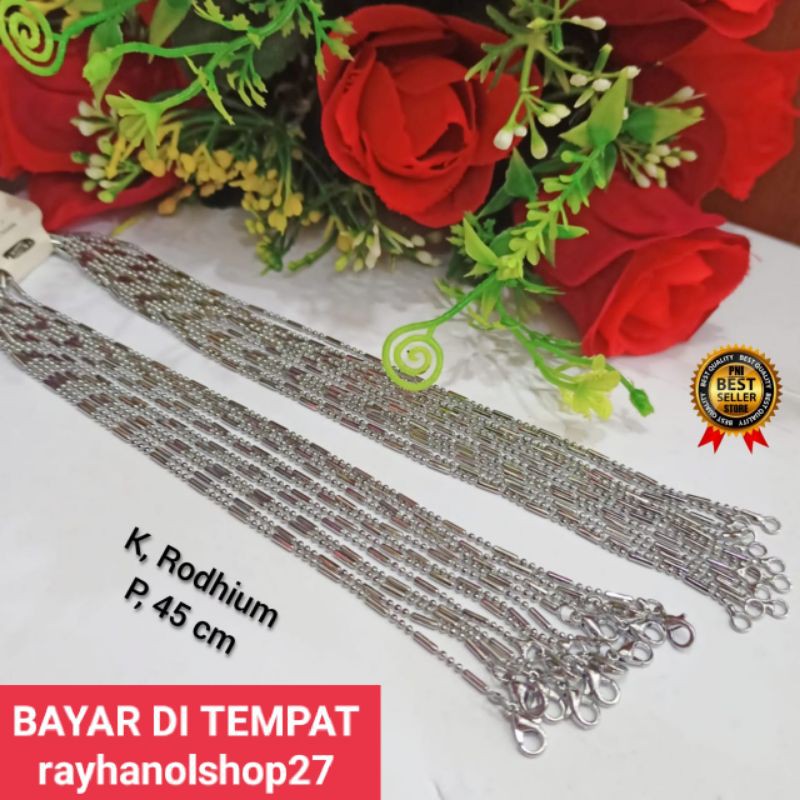 Kalung Rhodium SILVER pria wanita lapis emas putih anti alergi