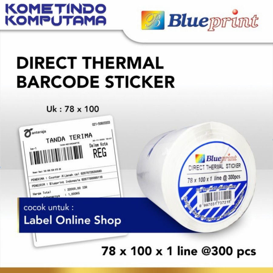 78x100 mm 1 Line isi 300pcs Direct Thermal Sticker BLUEPRINT 78x100 mm 1 Line isi 300pcs / Label Stiker DTS