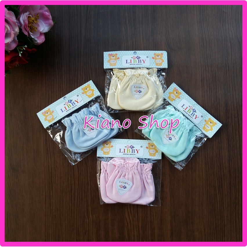 Libby Sarung Tangan Bayi Baru Lahir STK Polos Baju Bayi Baru Lahir Warna Hijau Biru Kuning Pink
