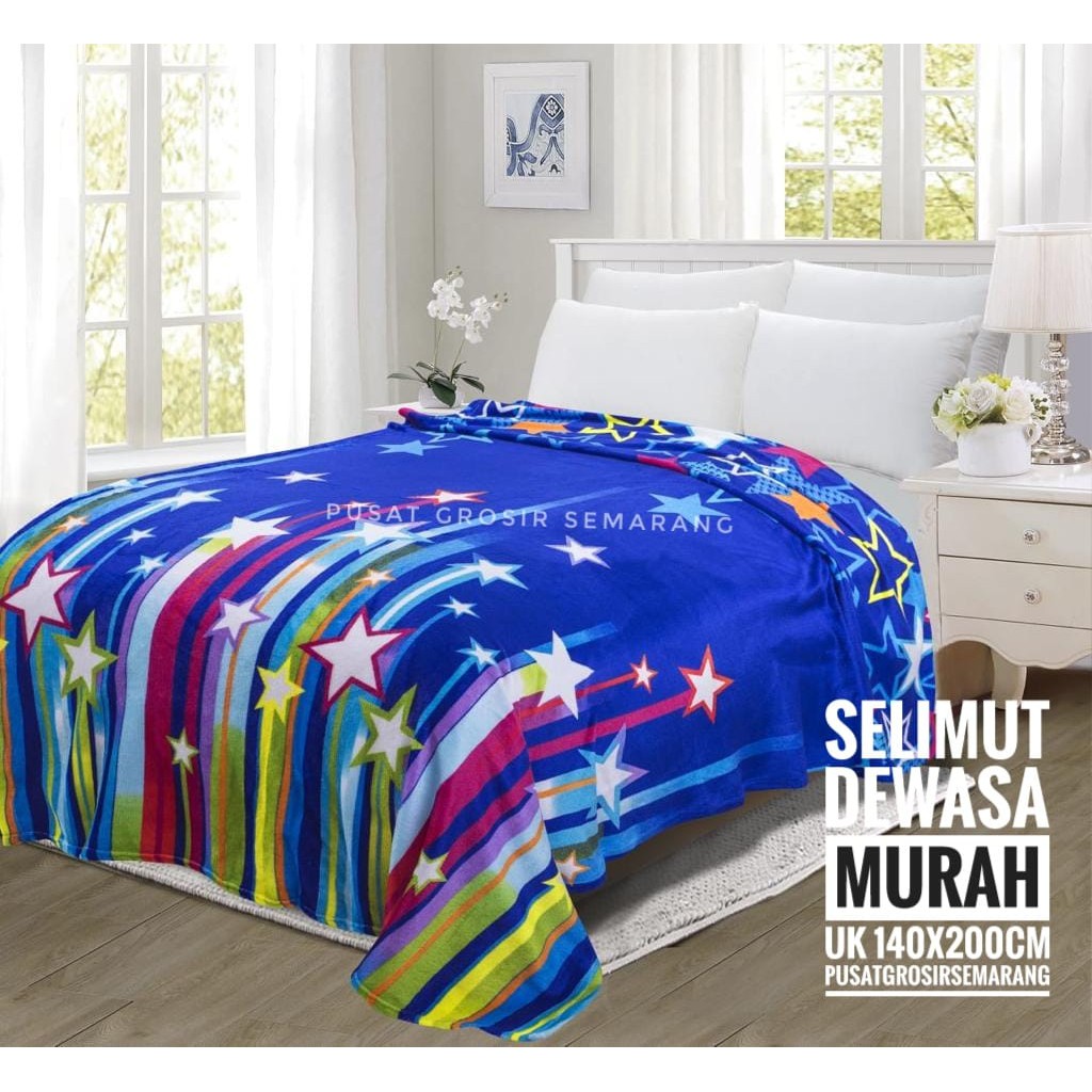Selimut Dewasa Murah MORIA Abstrak Leaf Polkadot Flower Bvrbery Reindeer Could Moon Star Awan Rusa-Blue Rockstar