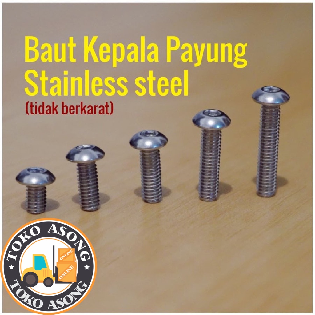 Baut Button L M3 x 6 kepala payung sus304 stainless bolt rda rta 3 x 6