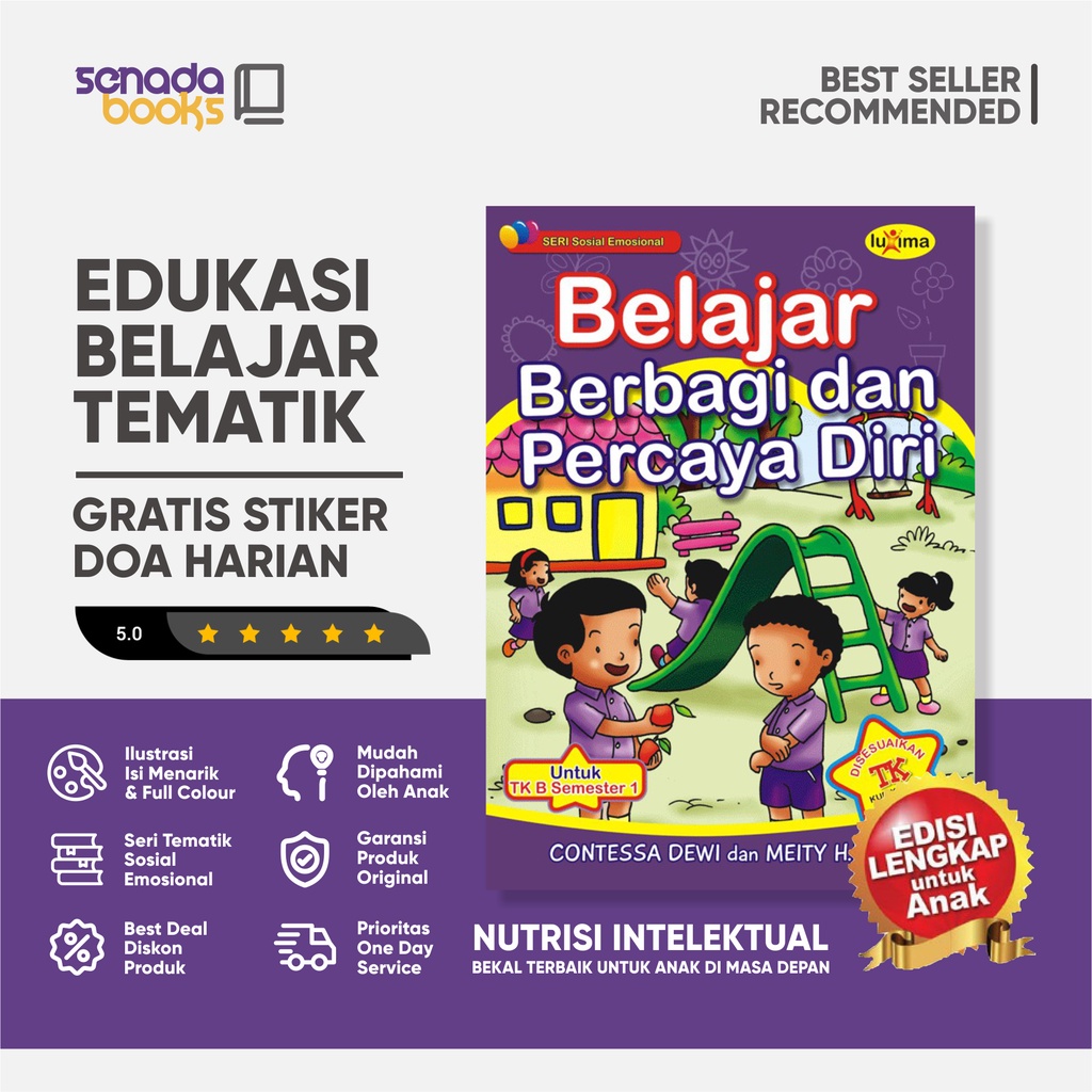 Buku Aktifitas Belajar Membaca dan Mewarnai Untuk Anak TK B Tematik Sosial Emosional