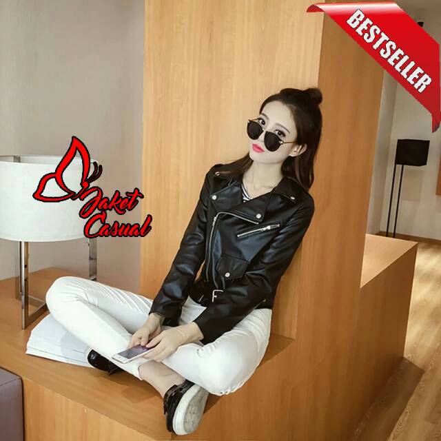 JAKET WANITA ROCK N ROLL KULIT SINTETIS