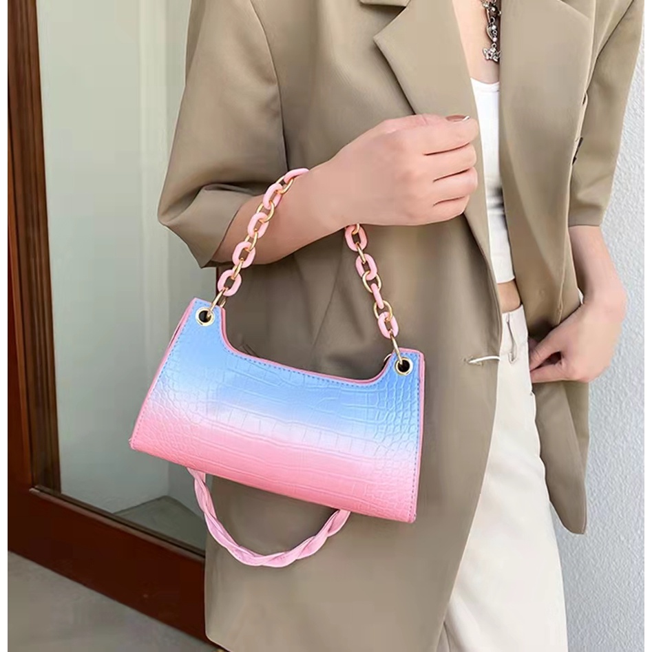 Tas Selempang Retro Untuk Wanita Fashion Gaya Korea / ShoulderBag Wanita Cantik Warna Gradasi Import