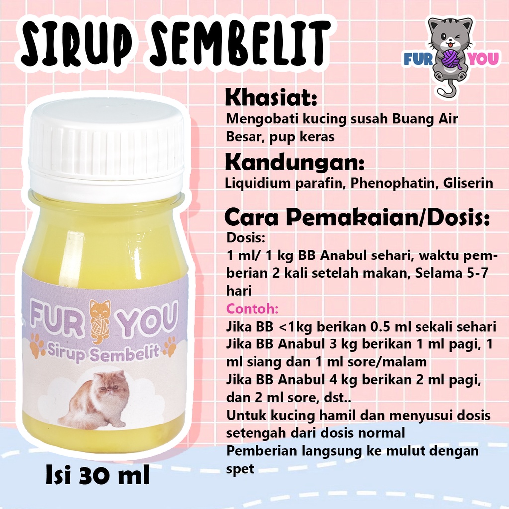 Furyou Sirup Sembelit Penanganan Kucing Anabul Susah Buang Air Besar Pup Keras Ampuh