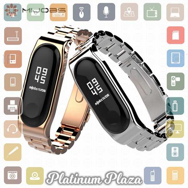 Mijobs 3 Point Strap Watchband Stainless Steel for Xiaomi Mi Band 3 - Black`XPGQFZ-