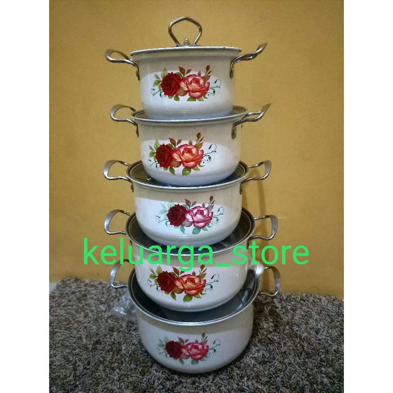 new HIGH POT kembang / panci stainless tutup kaca  motif kembang 5 susun / set