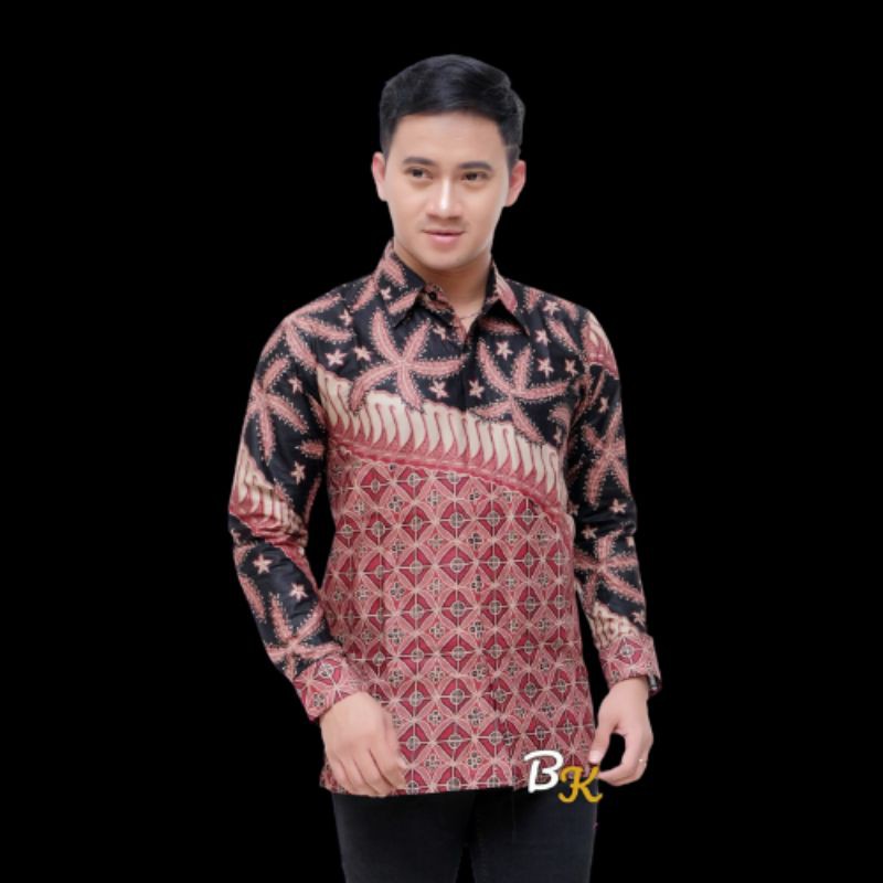 Batik Pria Lengan Panjang BATIK BERKAH HRB026 motif KERATONAN Kode 002 size M L XL XXL Reguler
