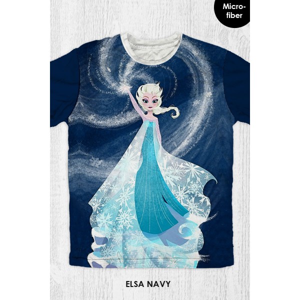 Baju Kaos Anak & Dewasa Frozen - Elsa Navy