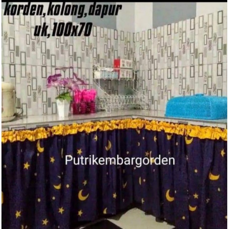 Gorden kolong dapur motif bulan bintang warna biru navi