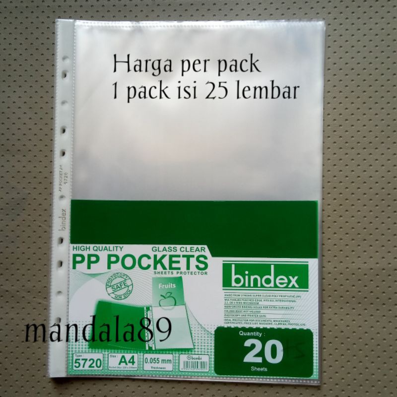 

PLASTIK PP POCKET A4 - 20+5 lembar merk Bindex