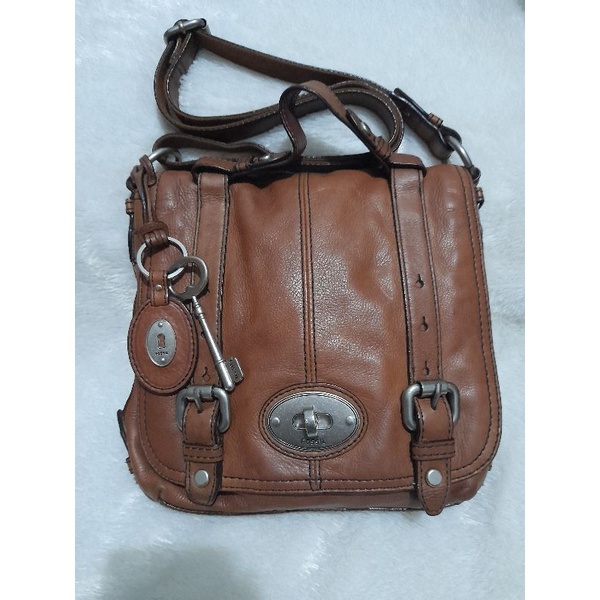 tas fossil maddox flap meseenger brown preloved