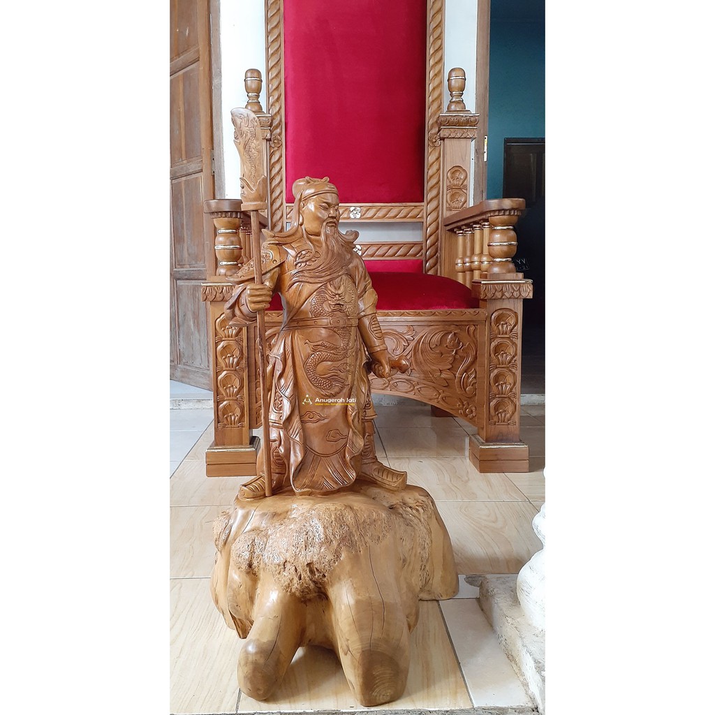 Patung Dewa Kwan Kong Kayu Jati