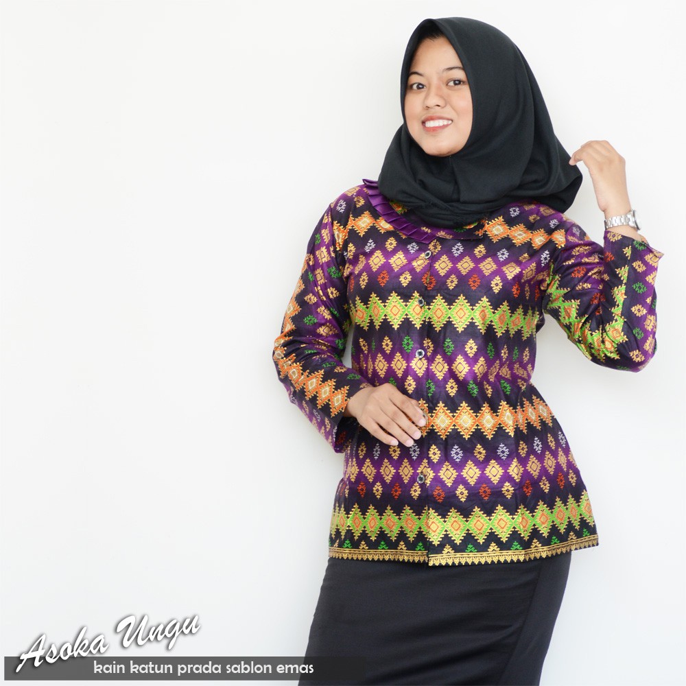 Trolistore Grosir Batik Wanita Motif Asoka Ungu Batik Cewek Lengan Panjang