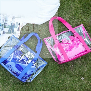 PVC Transparent Bag Large Capacity Waterproof Shopping Tote Bag Travel Daily Beach | Shopee ...