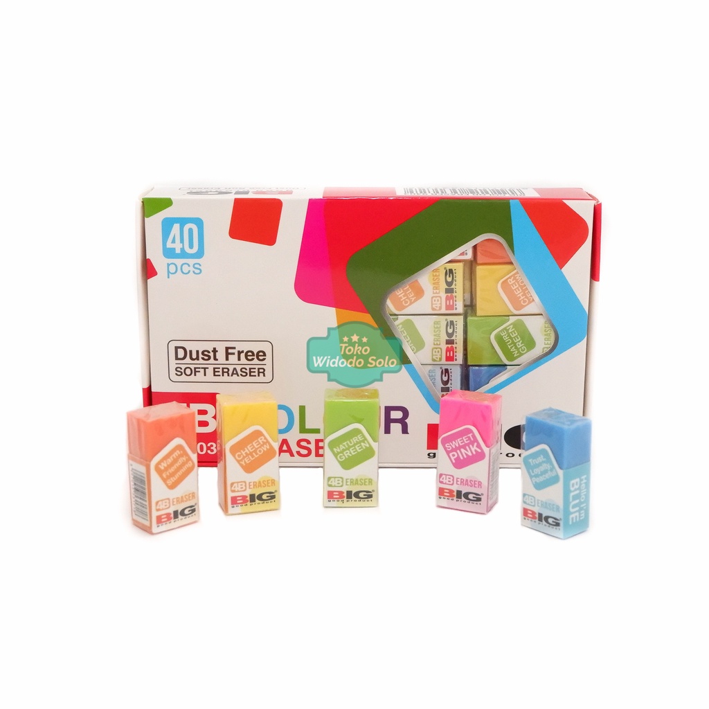 

Penghapus BIG Colour Eraser Kecil Warna Setip Soft 4B 9403 - 1 Box Isi 40 Buah