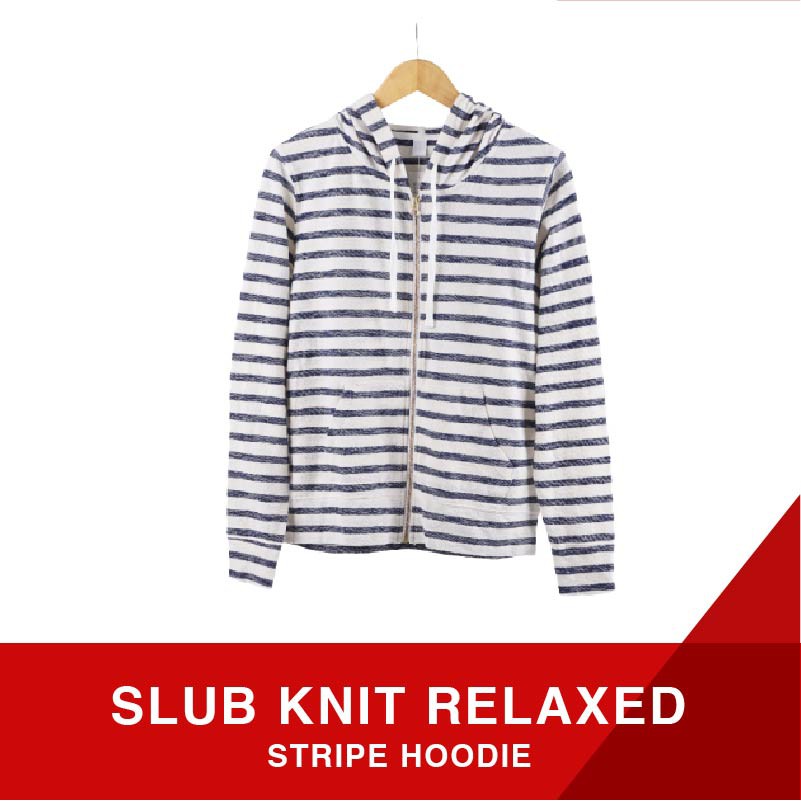 Hoodie wanita| Full zipper Slub Knit Relaxed Stripe-8