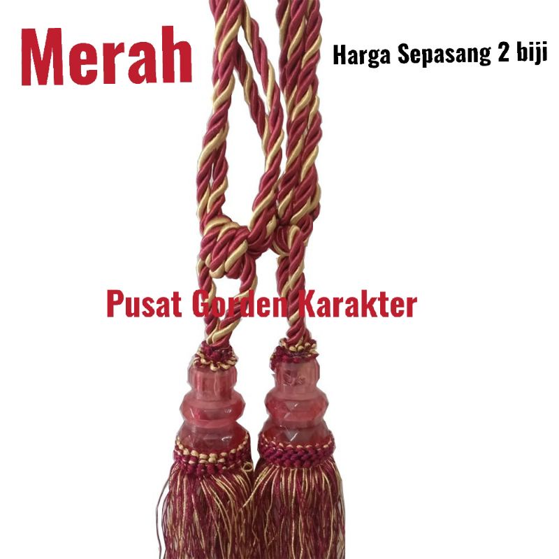 Tali Pengikat Gorden (Tasell/Simbori) MERAH Sangkutan kain gorden cantolan tali gorden pengikat hord