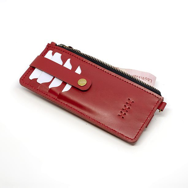 Dompet wanita pria kartu banyak dengan hand strap warna merah PHWL983