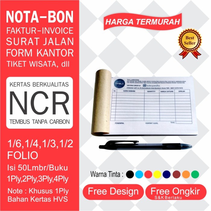 

(BISA COD) CETAK NOTA/BON/INVOICE 1/2RIM