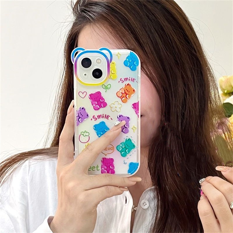 Soft Case TPU Motif Beruang Untuk iPhone 13 12 11 Pro Max X Xr Xs Max SE 2020 8 7 6 6s Plus