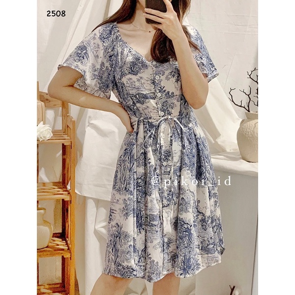 Diora dress / dress korean style / dress putih adem santai / dress pantai kancing casual summer 2508