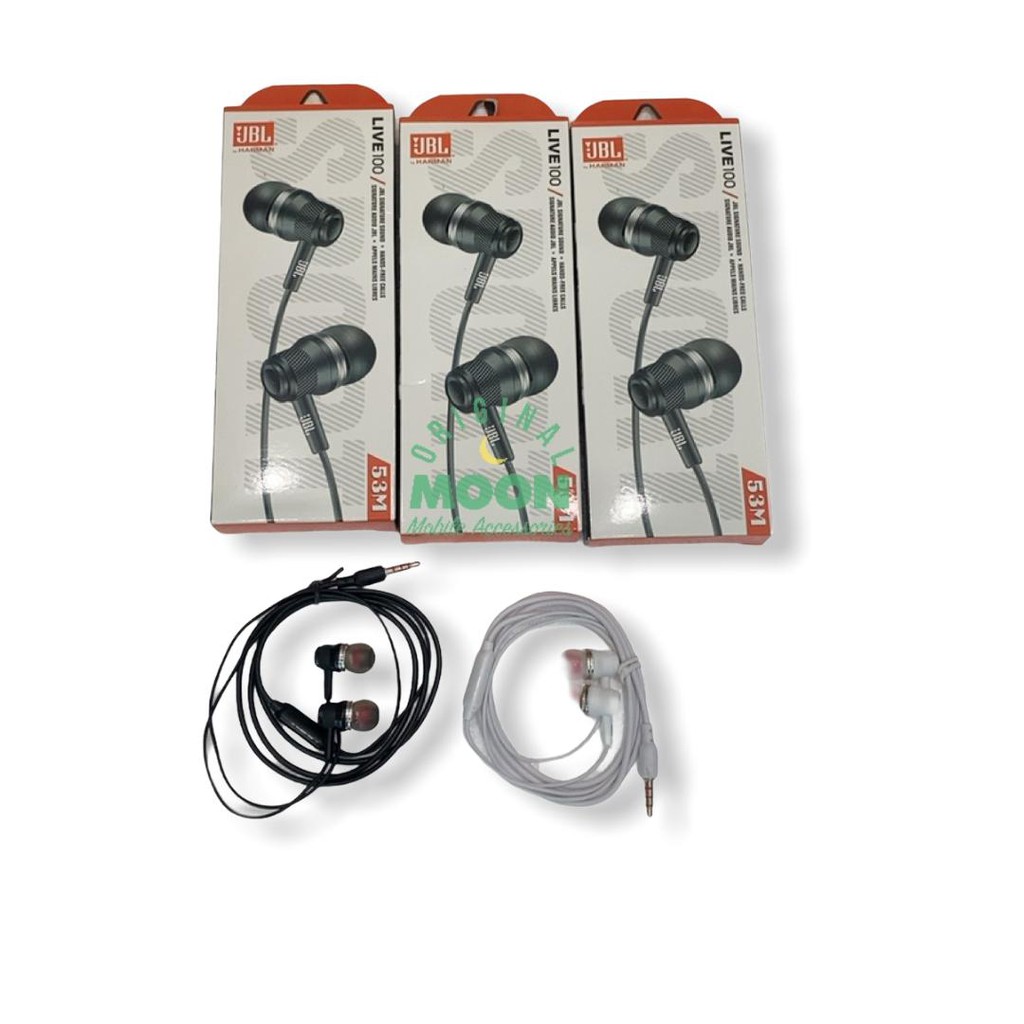 Headset Handfree Earphone brand jbl live 100 Stereo MEGA BASS 53M