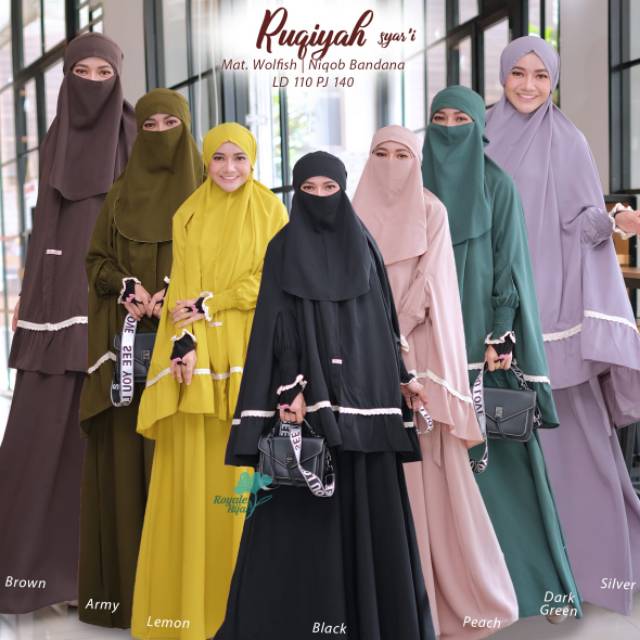 Set gamis syar'i cadar niqob bandana original Royal hijab