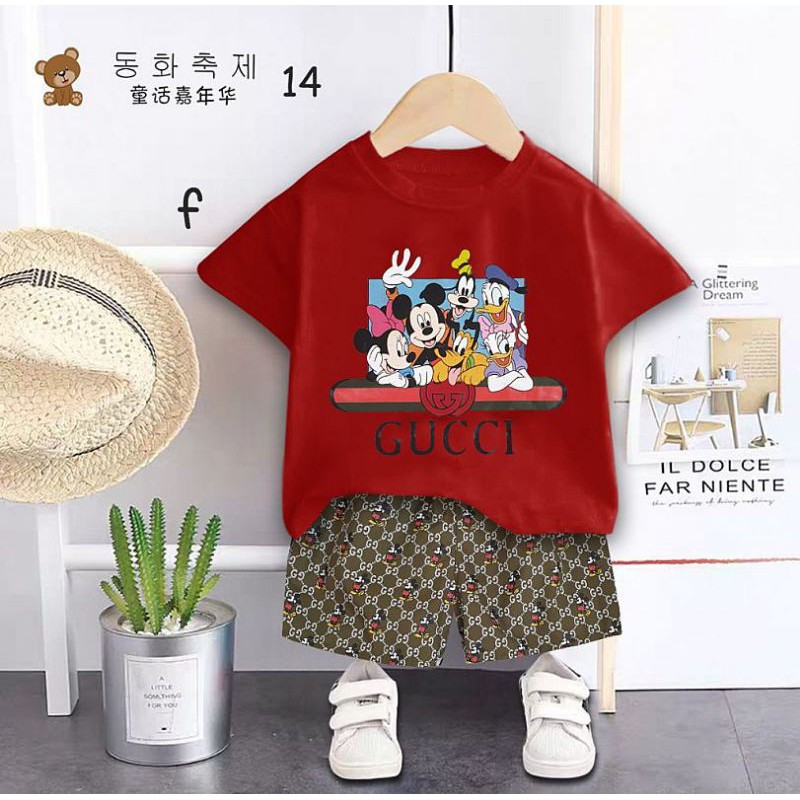 Setelan Baju Kaos Rumah Santai Tidur Anak Kecil Cewek Cowok Minnie Mickey Mouse 2 3 4 5 Tahun