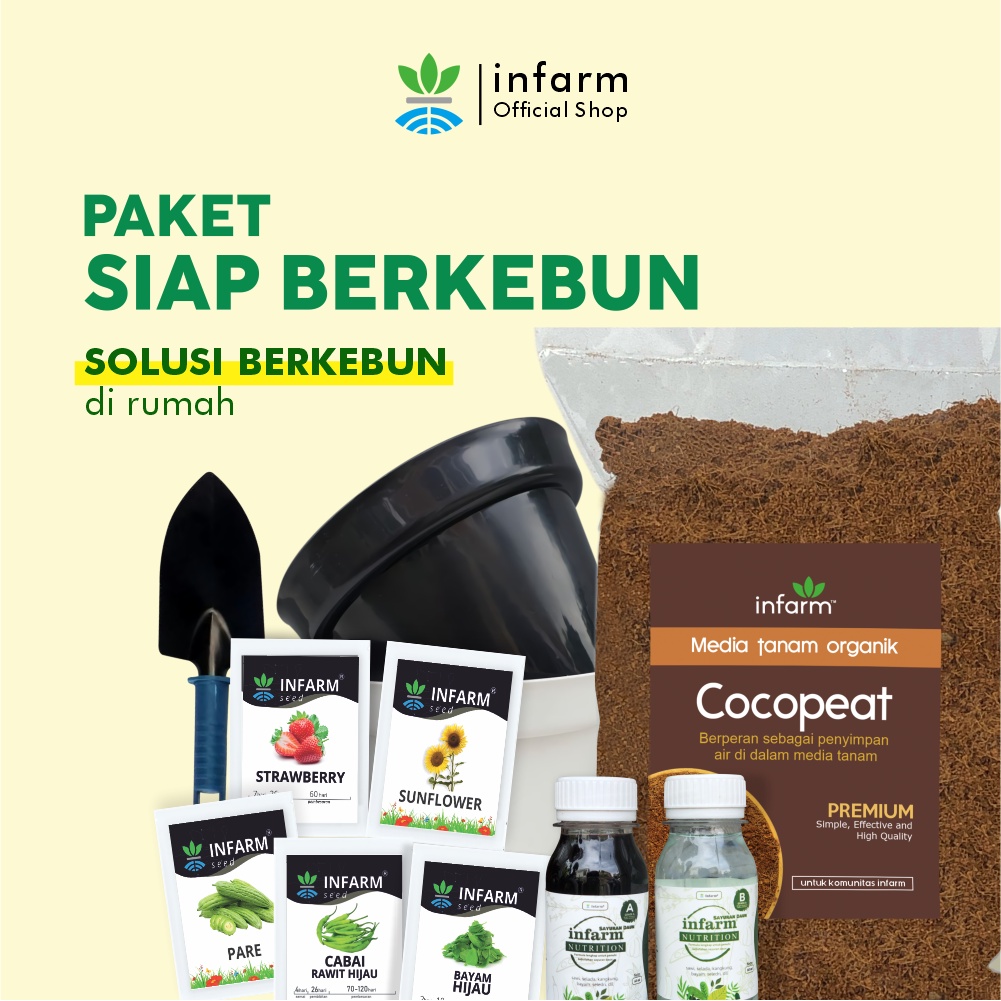 INFARM - Paket Siap Peralatan Berkebun Pot Benih Sayuran Buah Nutrisi AB Mix Media Tanam Sekop