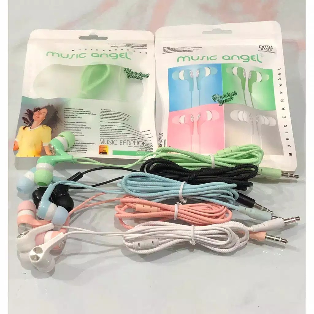 HANDSFREE ORIGINAL MUSIC ANGEL MACARON Mate Color Hifi Extra Bass Earphone Headset musik