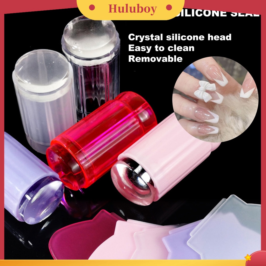 Huluboy Huluboy♡ Stempel Kuku Bahan Silikon Dapat Dilepas Dengan Scraper Untuk Manicure