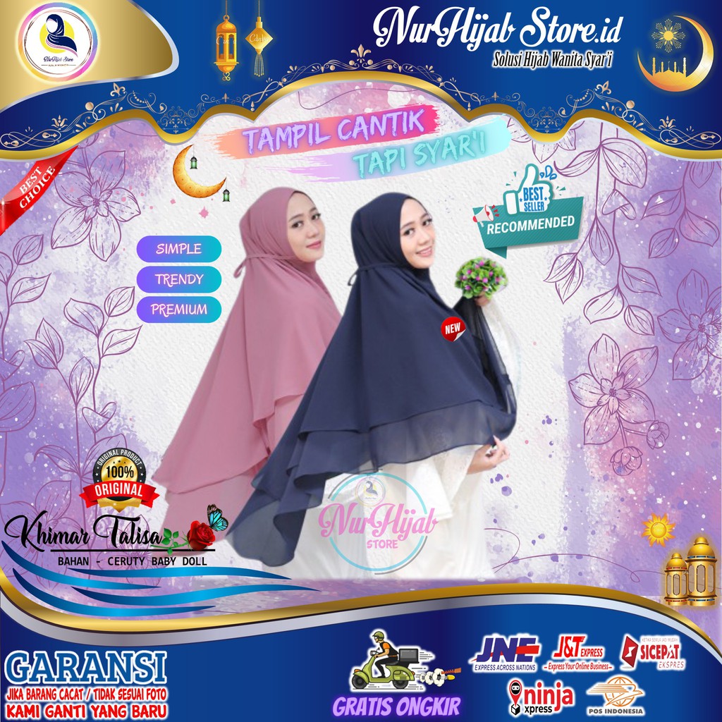Hijab Jilbab Kerudung Khimar Talisa Wanita Cantik Syari Ceruty Motif 2 Layer Jumbo Murah Terbaru