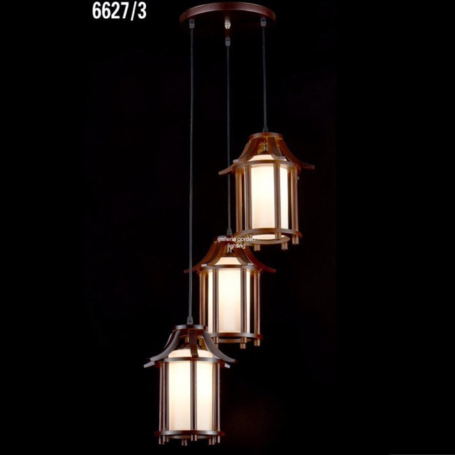 SL6627-3 LAMPU GANTUNG HIAS KAYU ANTIK MINIMALIS RUANG TAMU FITTING E27