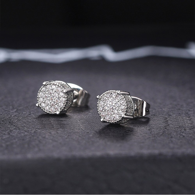 Anting Stud Zircon Warna Emas Gaya Punk Hip-Hop Untuk Pria Dan Wanita