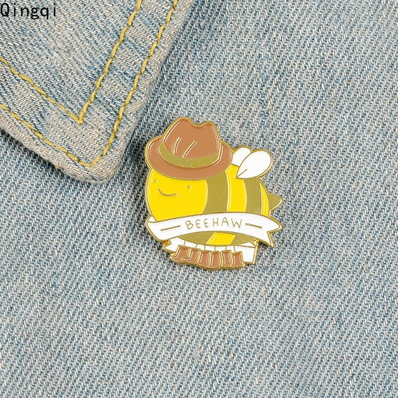 Bros Pin Enamel Desain Kartun Lebah Madu Gaya Koboi Untuk Pria Dan Wanita