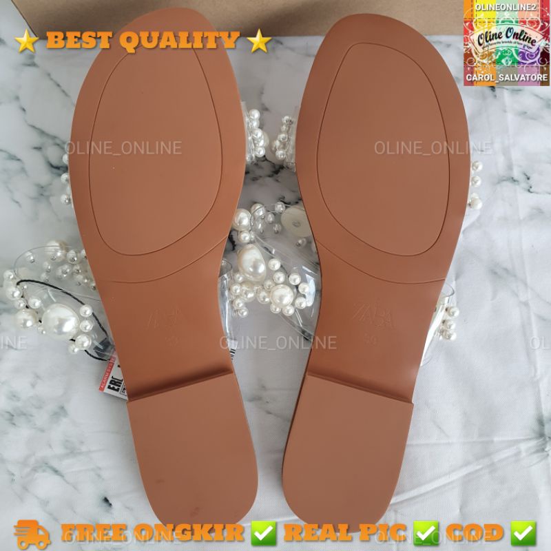 Sandal mutiara shiny pearls tali double dua tali tie transparan flat shoes SLIP on