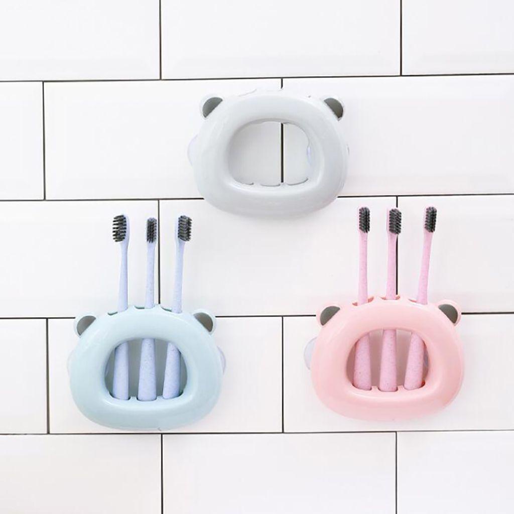 [Elegan] Tempat Sikat Gigi Tempel Dinding Kartun Lucu Dengan Cangkir Hisap Motif Beruang Barang Rumah Tangga Toothbrush Organizer