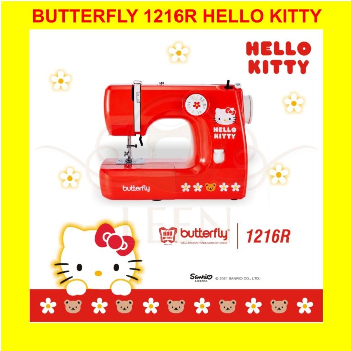 Mesin Jahit HELLO KITTY Butterfly 1216R Portable Multifungsi Anak LEEN