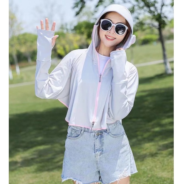 Anti UV Wanita Jacket Anti Matahari Parasut Outdoor 2299 (L/XL)-Grey