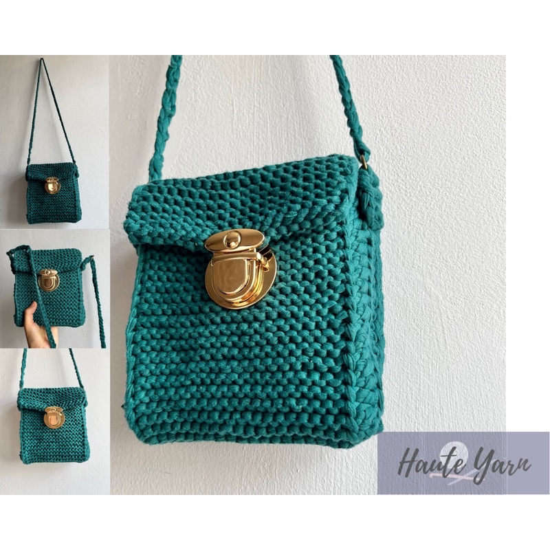 Tas rajut wanita, hijau botol, Crochet, Knitting, tas kecil rajut, lucu, Manis